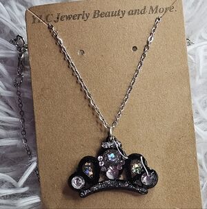 Silver-Tone Black Rhinestone Crown Pendant Necklace